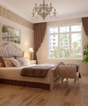 经典二室一厅房子简欧风格卧室窗帘装修图片