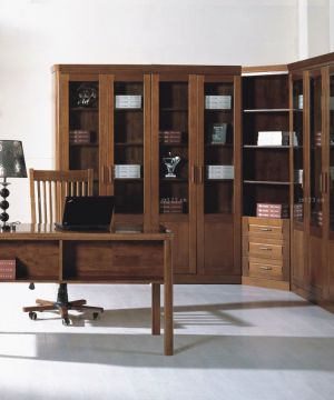 中式家装拐角书柜设计图片