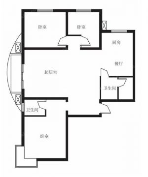 最新两室一厅两卫户型图弧形阳台设计图片
