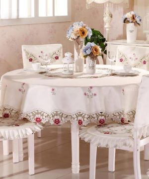 2025最新美式田园餐厅桌布椅套装饰效果图