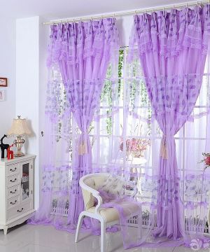 2025最新温馨飘窗台紫色窗帘装修效果图