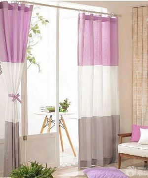 最新2025田园小客厅紫色窗帘装修效果图