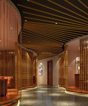 最新中式会所设计线帘隔断装修实景图