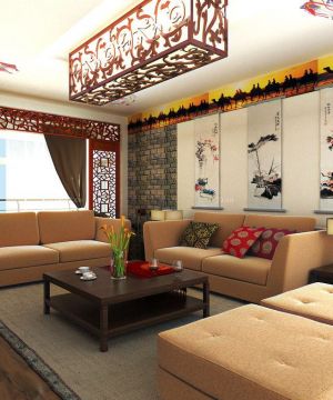 2025中式沙发背景墙新中式风格装潢效果图