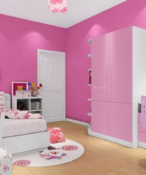 2025现代简约风格女孩温馨卧室衣柜粉色门装修设计图片