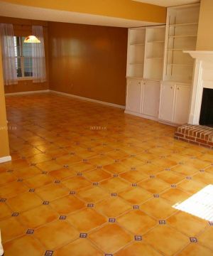 现代风格客厅橙色地砖装修效果图大全2025图片