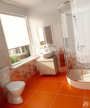 2025最新现代简约风格卫生间橙色地砖装修实景图