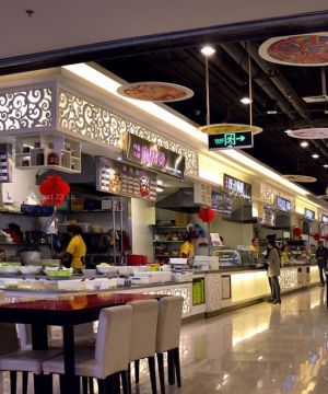 中式快餐店镂空雕花灯装修效果图