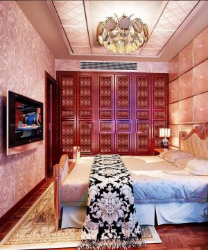2025简欧风格主卧室红色踢脚线装潢设计图片