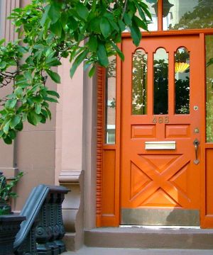 美式风格别墅橙色门装修设计图片大全2025