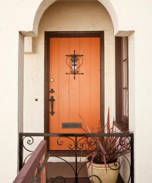 简欧别墅风格橙色门装修效果图2025