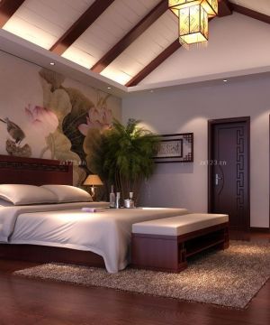 2025新中式风格手绘卧室背景墙图片