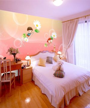 2025女孩温馨手绘卧室背景墙图片