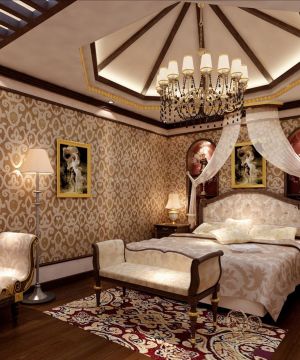 美式80平米跃层卧室壁纸装修效果图欣赏