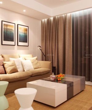 最新70平米两室一厅简约前卫棕色窗帘装修效果图片