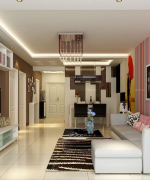 现代风格90平米房子彩色条纹壁纸背景墙装修图片大全