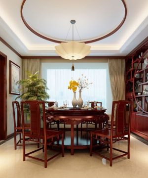 2025现代中式家装餐厅红木博古架装修效果图大全