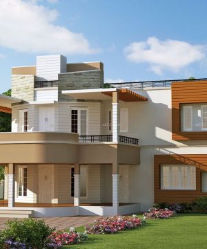 农村三层别墅阳台外观装修效果图