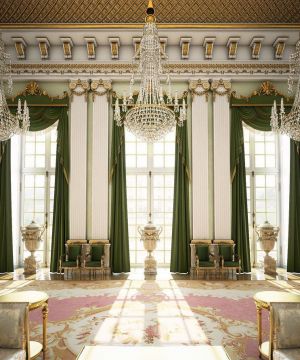 最新豪华私人别墅绿色窗帘设计效果图欣赏