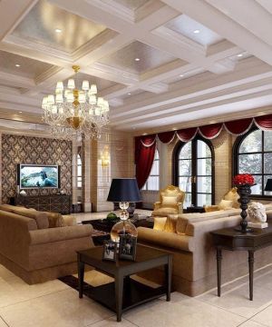 最新三层别墅客厅吊顶设计效果图欣赏2025