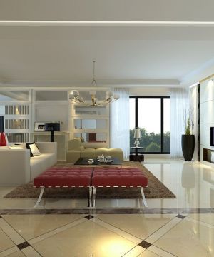 2025现代客厅地面白色地砖装修效果图片