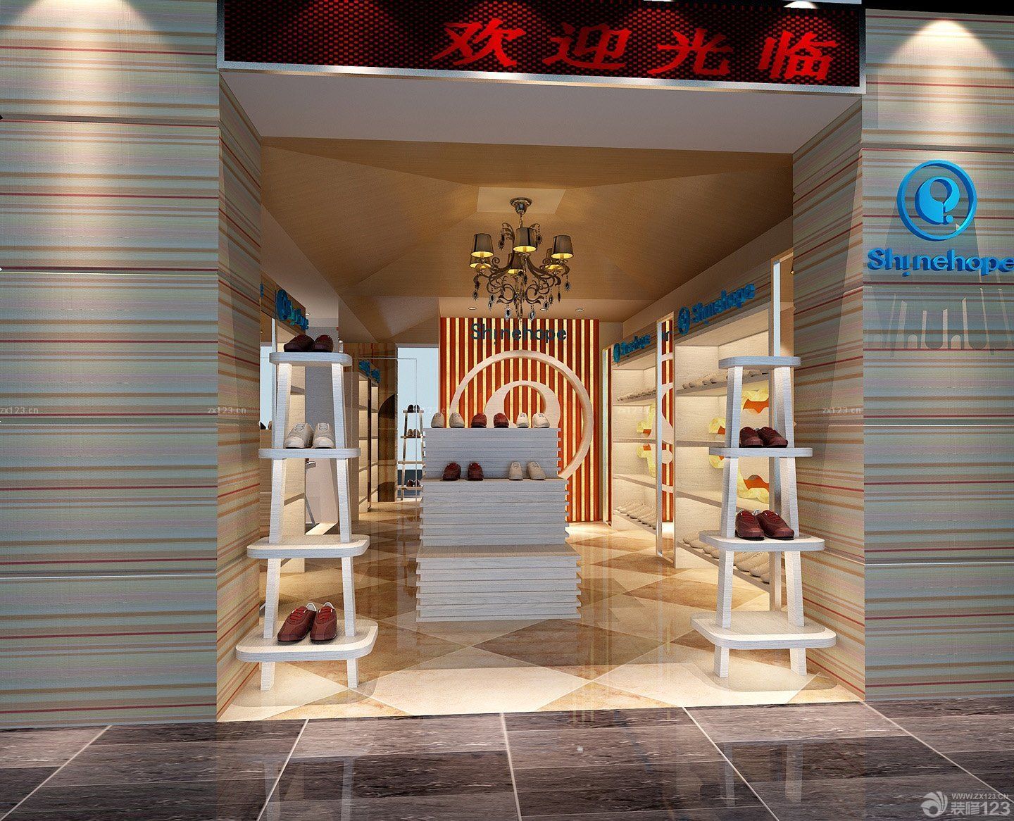 个性鞋店门头鞋架装修效果