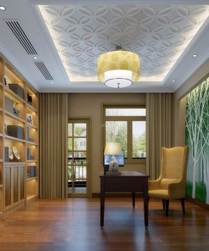 书房雕花吊顶布置设计装修效果图片