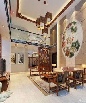 中式复式楼客厅装修设计效果图