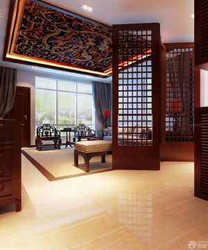 屏风中式屏风镂空隔断装修图