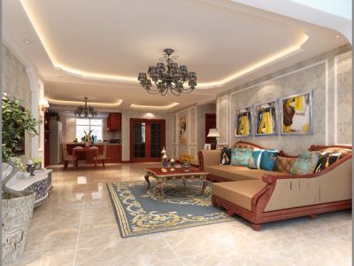 160平米三居室新中式风格装修设计效果图