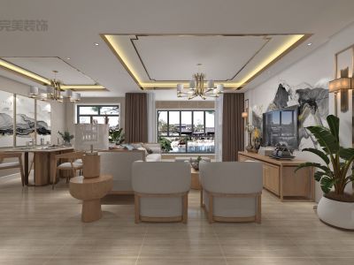 132平米三居室新中式风格装修设计效果图