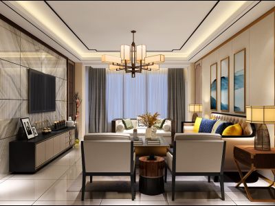 中央城新中式风格140平米四居室装修案例