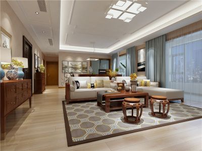 枫林绿洲新中式风格140平米三居室装修案例