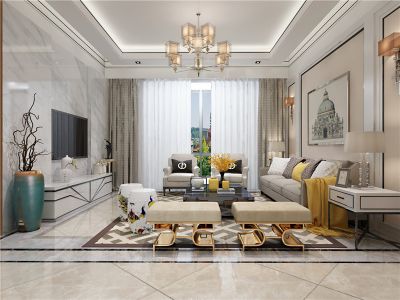 万福花园现代风格137平米三居室装修案例