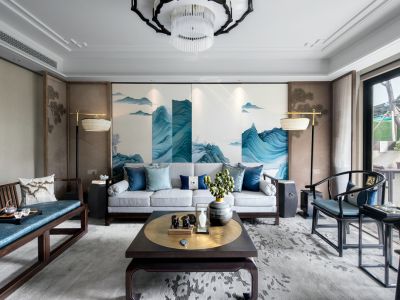 凤凰城186平方米四居室新中式风格装修案例