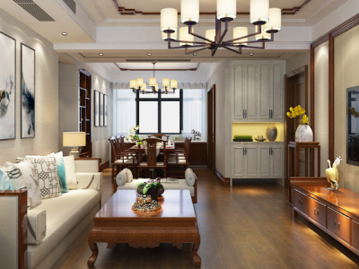 开元银河名苑125㎡新中式风三居室装修案例
