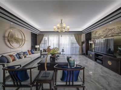 恒大翡翠华庭131平米新中式风格三居室装修案例