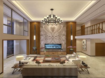 昆华苑300平方复式楼新中式风格装修案例