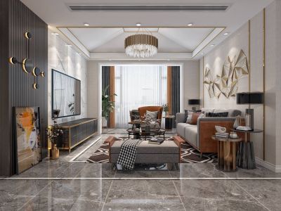 玉带龙庭125㎡三居室混搭风格装修案例