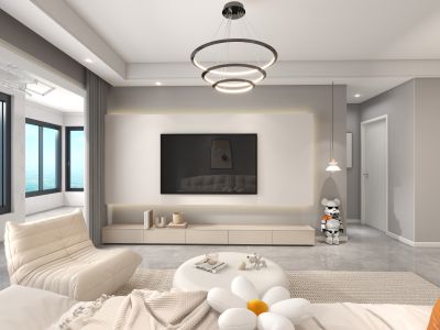 香港城现代风格108平米三室两厅装修案例