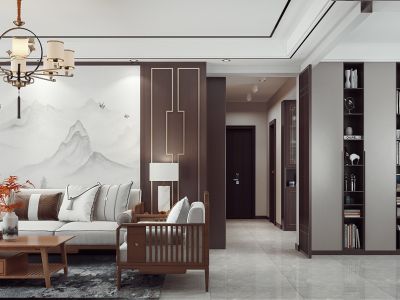 广电小区127平新中式风三居装修案例