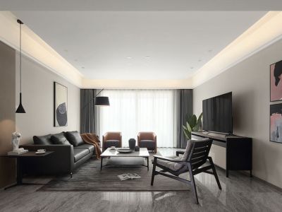 中央花园124平现代风格三居室装修案例