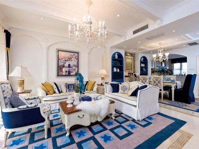 保利鱼珠港123平米地中海风格三室两厅装修案例